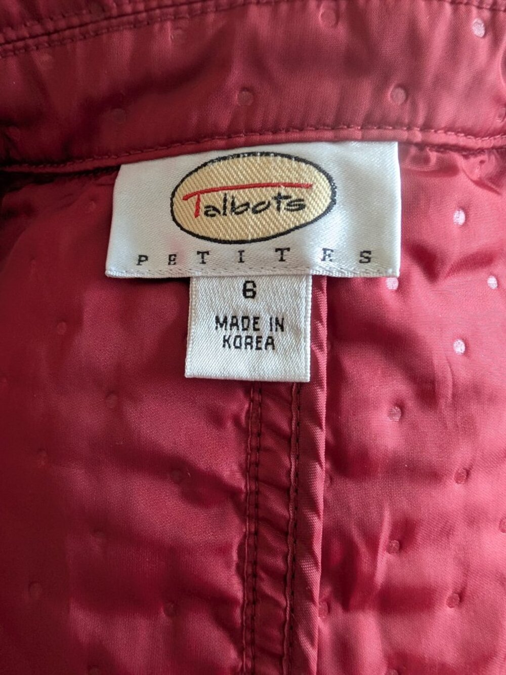 Talbots Red Quilted Dot Zip Jacket Size 6 Petite Lightweight Coat - Picture 3 of 4